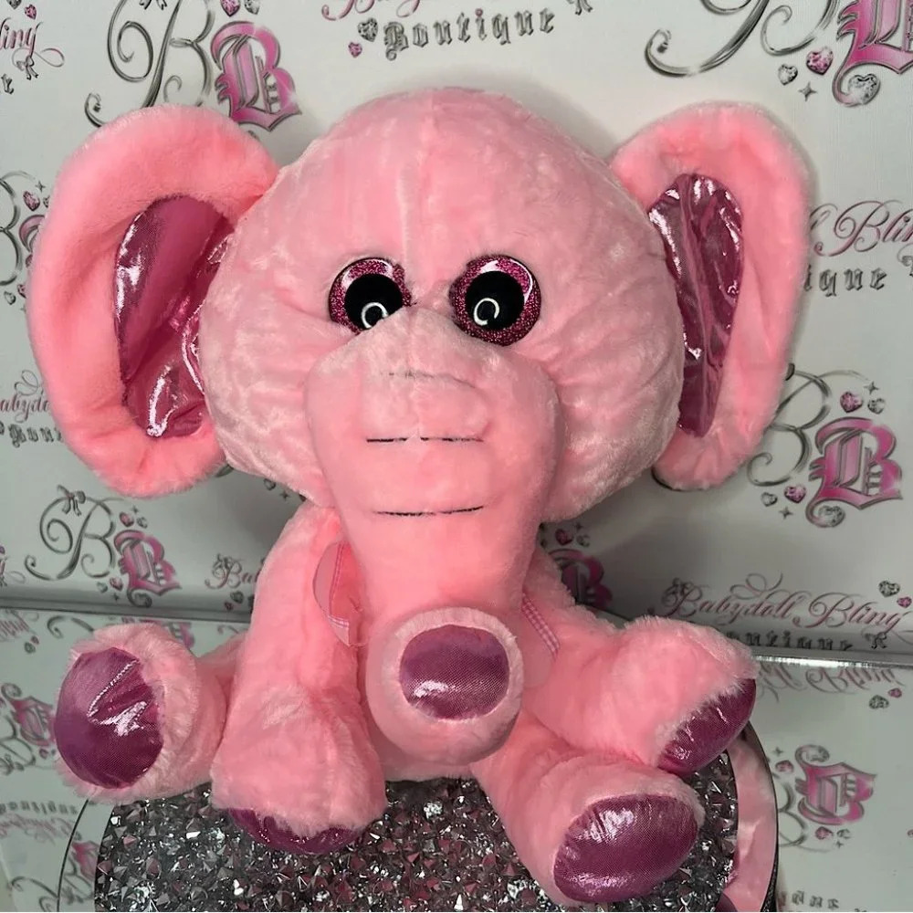Elephant plush sparkly holographic metallic pink brand new with tags bow tie